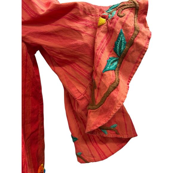 IVY Jane orange 3/4 dramatic bell sleeve embroidered tropical parrots SZ XL - Picture 3 of 9